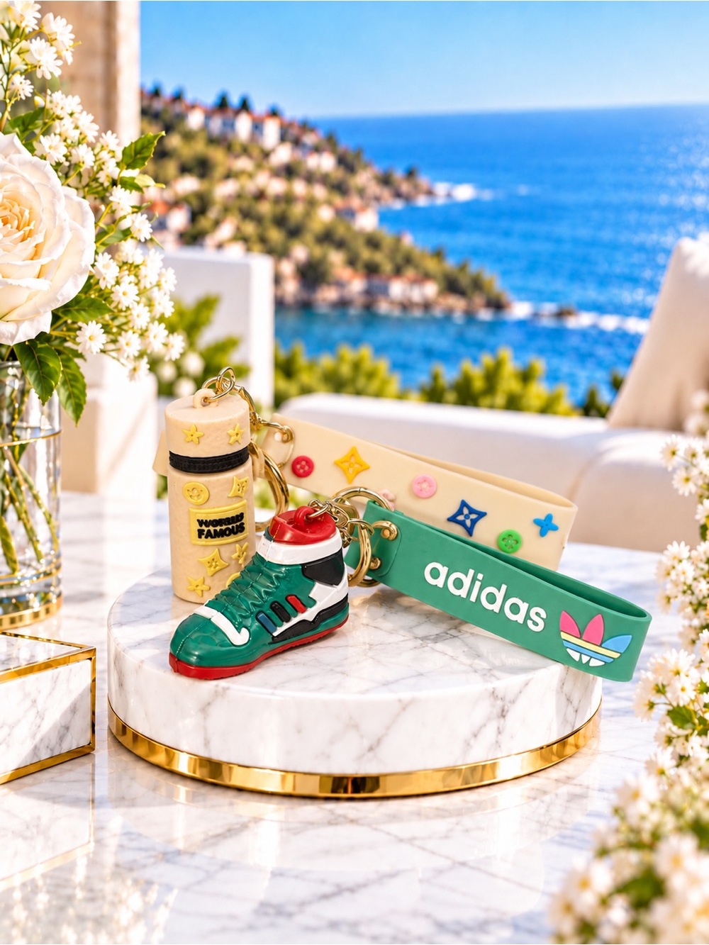Adidas Green Shoe andCream Fashion Bottle Keychain